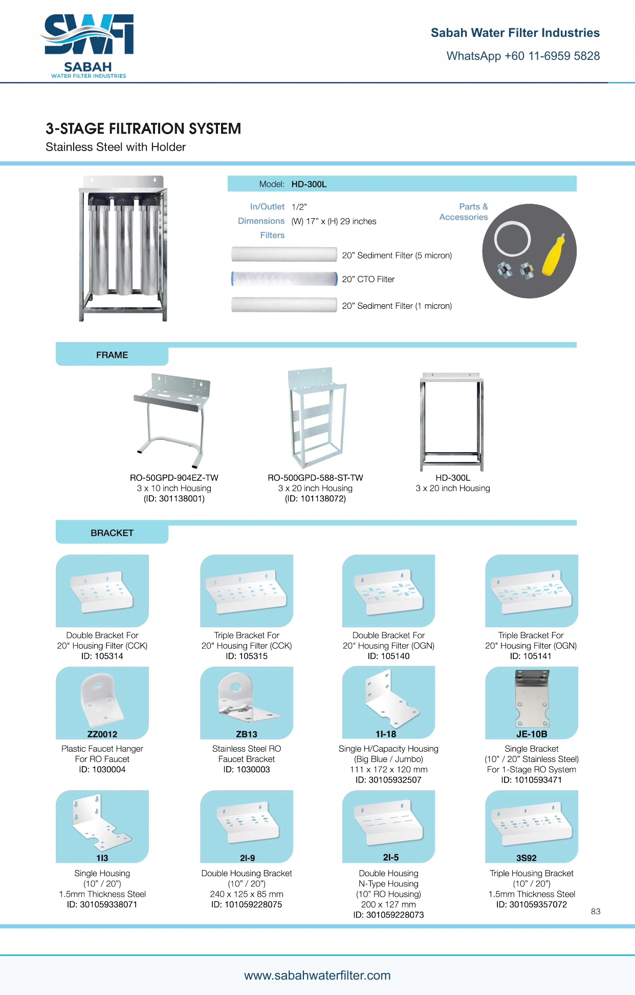 HD-300L Filter System, Frames & Brackets