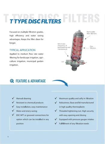 ARKA catalogue PDF page 10: Disc Filter technical reference and related-model schedule