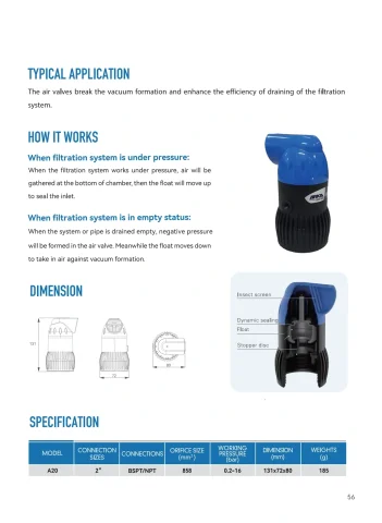 ARKA catalogue PDF page 57: Air Valve technical reference and related-model schedule