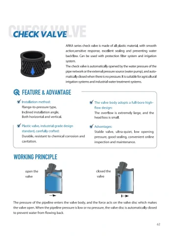 ARKA catalogue PDF page 63: Check Valve technical reference and related-model schedule