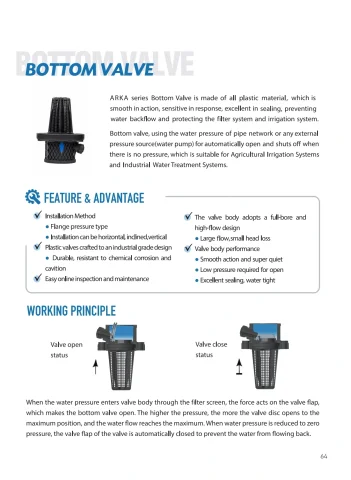 ARKA catalogue PDF page 65: Foot Valve technical reference and related-model schedule