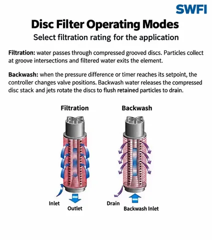 Filtration and backwash operating modes | SWFI Automatic Disc Filter System