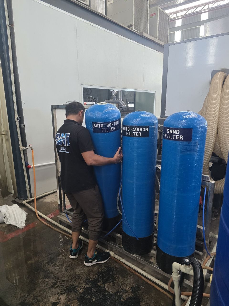 Industrial RO filter vessels during maintenance